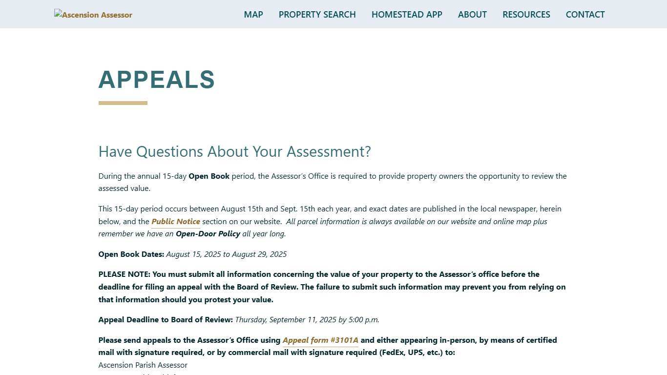 Property Assessment Appeals Appeals Process Ascension Parish Assessor