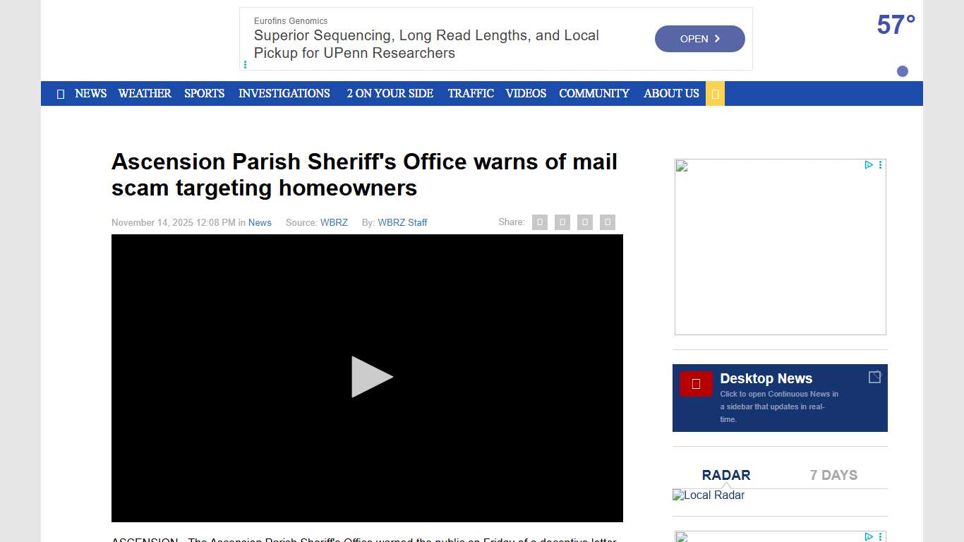 Ascension Parish Sheriff's Office warns of mail scam targeting homeowners